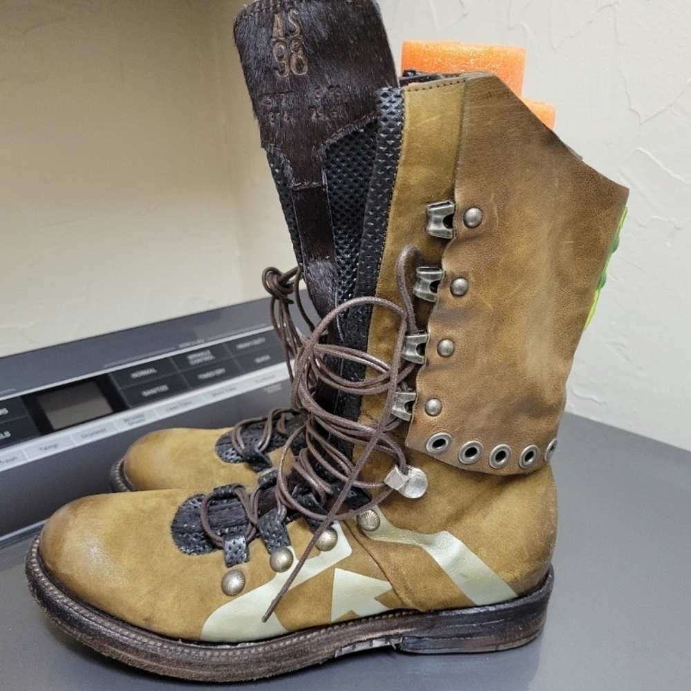 New A.S98 Women’s Olive Green Lace-Up Combat Boots 37 - Picture 3 of 6